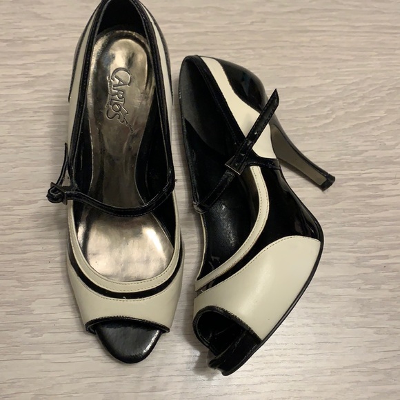 Black and white peep toe platform heels - Picture 1 of 8